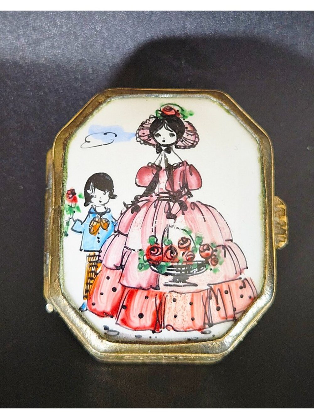 Steinbock Austrian Hand-Painted Porcelain & Brass Trinket Box Made For Saks Fift